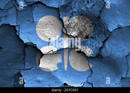 Bandiera dell'OPEC dipinta su una parete incrinata Foto Stock