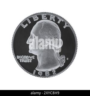 American un quarto coin isolati su sfondo bianco Foto Stock