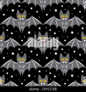 Questo affascinante motivo a pipistrello su un solido sfondo nero è perfetto per disegni a tema Halloween e artigianato creativo Illustrazione Vettoriale
