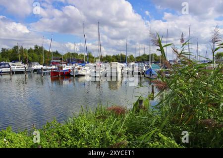 Schwerin Marina, Schwerin, il porto turistico con molte barche sul lago Foto Stock