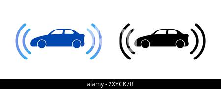 Sensore per auto wireless lidar icona radar per auto autonomo connesso al laser blu, nero, vista laterale semplice Illustrazione Vettoriale