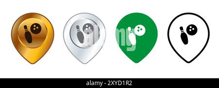Mappa della posizione del bowling puntatore della posizione coordinate simbolo del punto di posizionamento del perno direzione indirizzo design set raccolta Illustrazione Vettoriale