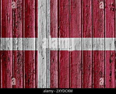 Bandiera della Danimarca dipinta su telaio in legno Foto Stock