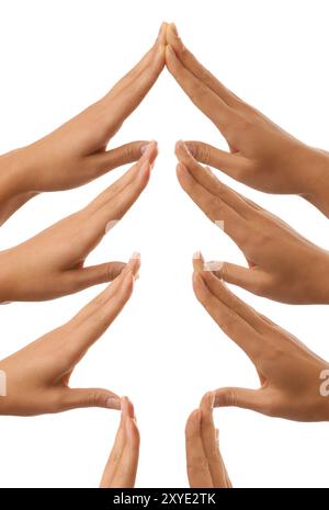 Albero di Natale fatto con le mani. Isolato su sfondo bianco Foto Stock