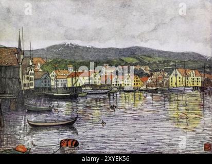 La città di Molde Norvegia dipinta da Nico Jungmann pubblicata nel 1905 Foto Stock