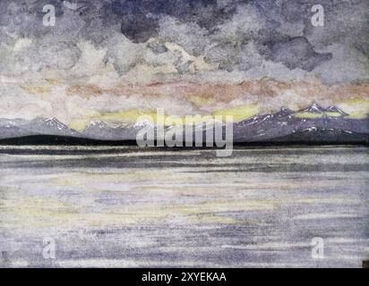 Montagne e fiordo di fronte a Molde Norway dipinti da Nico Jungmann pubblicati nel 1905 Foto Stock