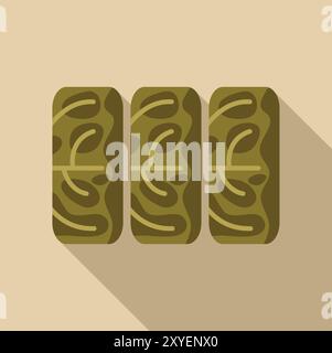 Questa illustrazione vettoriale presenta tre dolmades con una lunga ombra, perfetti per mostrare questo amato piatto mediterraneo Illustrazione Vettoriale