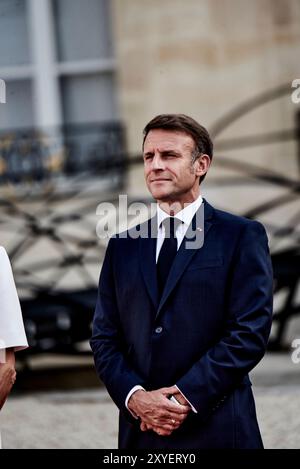 Parigi, Francia. 28 agosto 2024. Antonin Burat/le Pictorium - ricevimento per capi di stato e di governo al Palazzo Elysee, per il lancio dei Giochi Paralimpici di Parigi 2024. - 28/08/2024 - Francia/Parigi - il presidente francese Emmanuel Macron riceve i capi di Stato e di governo stranieri all'Elysee il 28 agosto 2024, per il lancio dei Giochi paraolimpici di Parigi 2024. Crediti: LE PICTORIUM/Alamy Live News Foto Stock