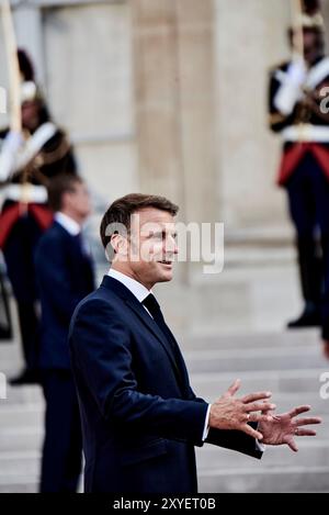 Parigi, Francia. 28 agosto 2024. Antonin Burat/le Pictorium - ricevimento per capi di stato e di governo al Palazzo Elysee, per il lancio dei Giochi Paralimpici di Parigi 2024. - 28/08/2024 - Francia/Parigi - il presidente francese Emmanuel Macron riceve i capi di Stato e di governo stranieri all'Elysee il 28 agosto 2024, per il lancio dei Giochi paraolimpici di Parigi 2024. Crediti: LE PICTORIUM/Alamy Live News Foto Stock