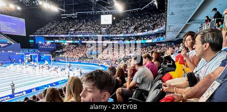 Parigi, Spagna. 29 agosto 2024. Il presidente della Comunità di Madrid Isabel Diaz Ayuso il primo giorno dei Giochi Paralimpici a Parigi 29 agosto 2024 credito: CORDON PRESS/Alamy Live News Foto Stock