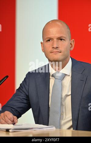 Vienna, Austria. 29 agosto 2024. Conferenza stampa con il procuratore MMag. Dottor Michael Schilchegger. Argomento: "FPÖ presenta la nuova piattaforma di mediazione ORF per un programma migliore" Foto Stock