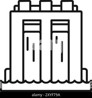 Semplice icona vettoriale di una centrale idroelettrica che genera elettricità dall'acqua Illustrazione Vettoriale