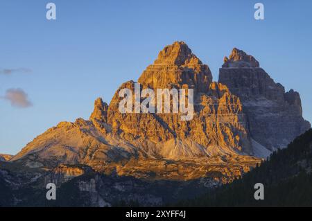 Tre Cime viste da sud, tre Cime di Lavaredo da sud Foto Stock