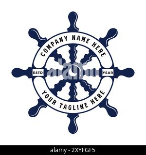 Volante con pendente per imbarcazioni vintage retro per l'etichetta con logo nautico Illustrazione Vettoriale