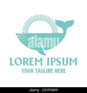 Ocean Whale con Sunset Beach Illustration Design Vector Illustrazione Vettoriale