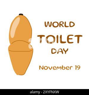 Striscione da giorno World toilet in stile piatto. 19 novembre. Servizi igienici per la pace. Design per una giornata internazionale, festeggiamenti, biglietti d'auguri. Illustrazione vettoriale Illustrazione Vettoriale