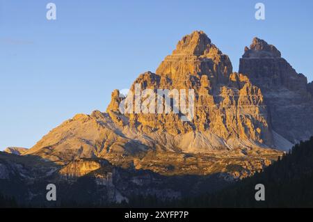 Tre Cime viste da sud, tre Cime di Lavaredo da sud Foto Stock