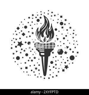 Fiamma di fuoco vintage retro Burning Torch per il design di illustrazione dell'energia sportiva Illustrazione Vettoriale