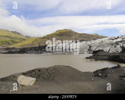 Lingua glaciale del ghiacciaio Solheimajoekull in Islanda Foto Stock