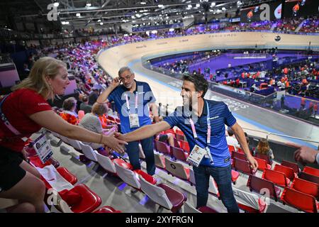 Parigi, Francia. 29 agosto 2024. Tony Estanguet, presidente di Parigi 2024, partecipa al Para Cycling Track dei Giochi Paralimpici di Parigi 2024 al National Velodrome il 29 agosto 2024 a Parigi, Francia. Foto di Tomas Stevens/ABACAPRESS. COM credito: Abaca Press/Alamy Live News Foto Stock