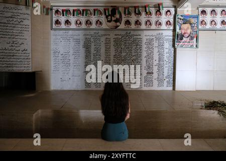 Beirut, Libano. 29 agosto 2024. Memoriale per il massacro di Chatila dal 16 al 18 settembre 1982, da parte delle milizie cristiane dei Falangisti, durante la guerra civile libanese e l'intervento israeliano in Libano. (Immagine di credito: © David Allignon/ZUMA Press Wire) SOLO PER USO EDITORIALE! Non per USO commerciale! Foto Stock