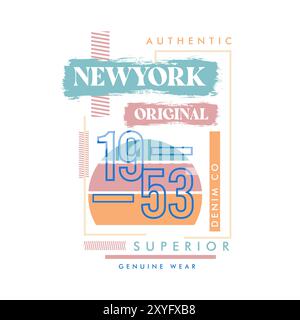 New York Original denim co tipografia superiore del marchio di abbigliamento urbano design t shirt Illustrazione Vettoriale