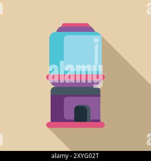 Distributore automatico di gommball vuoto che non mostra nulla all'interno con un'ombra lunga in stile piatto Illustrazione Vettoriale