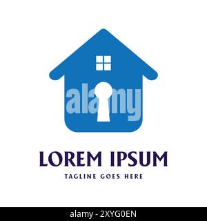 Casa semplice e minimalista con Keyhole for Property Real Estate Insurance Secure Security Protection Technology icona illustrazione Design Vector Illustrazione Vettoriale