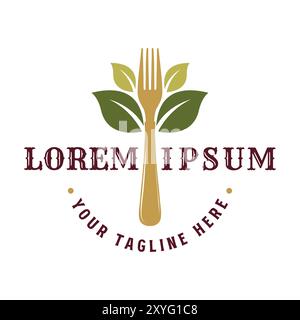 Vintage retro Fork Leaf Plant Tree for Herbal Organic Healthy Food Vector Illustration Illustrazione Vettoriale