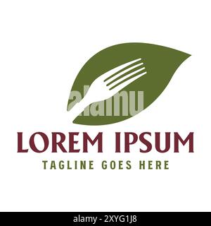 Semplice forchetta a foglia minimalista per l'illustrazione del vettore di alimenti sani biologici a base di erbe Illustrazione Vettoriale