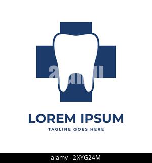 Croce medica semplice con dente per dentista dentale icona simbolo illustrazione Design Vector Illustrazione Vettoriale