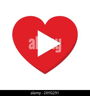 Semplice e minimalista Love Heart con icona di riproduzione video Symbol Illustration Design Vector Illustrazione Vettoriale