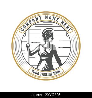 Beauty Greek Roman Myth Woman God Goddess Badge Emblem Label Design Vector Illustrazione Vettoriale