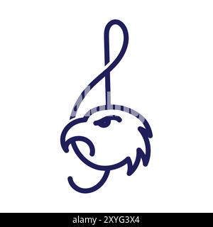 Semplice e minimalista Note musicali Clef con Eagle Hawk Falcon icona simbolo illustrazione Vector Illustrazione Vettoriale