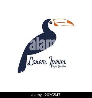 Design semplice e minimalista con icona a forma di uccello Toucan Illustrazione Vettoriale