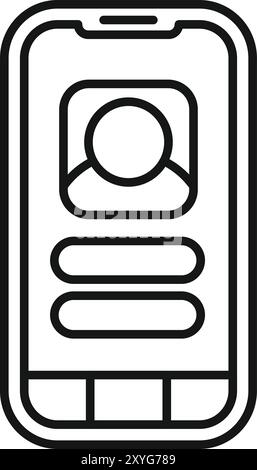 Semplice vettore che mostra uno smartphone che visualizza un profilo utente con l'immagine avatar e le opzioni di menu per la navigazione Illustrazione Vettoriale