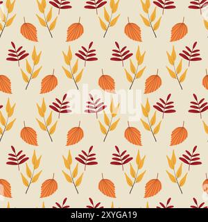 Motivo senza cuciture per l'autunno e il ringraziamento con foglie autunnali, sfondo a ripetizione per tessuto, carta da parati, carta da imballaggio e design delle superfici Illustrazione Vettoriale