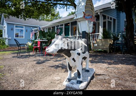 Gelateria Sullivan's Island South Carolina // SULLIVAN'S ISLAND, South Carolina, Stati Uniti - Una gelateria locale si trova sull'isola di Sullivan, un'isola barriera situata all'ingresso del porto di Charleston. Lo stabilimento serve come una popolare destinazione di ristoro sia per i residenti dell'isola che per i visitatori delle vicine spiagge. Sullivan's Island, che si estende su una superficie di soli 3,3 chilometri quadrati, combina aree residenziali con stabilimenti commerciali che soddisfano il rilassato stile di vita costiero dell'isola. L'isola è conosciuta per le sue spiagge incontaminate, lo storico Fort Moultrie e il collegamento con Edgar al Foto Stock