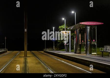 Fermata del tram di Edimburgo, Ingliston Park & Ride di notte Foto Stock