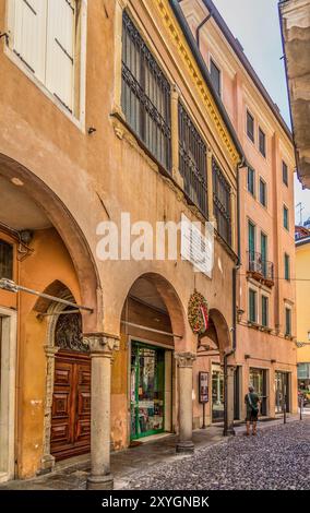 Vista delle strette stradine dell'ex ghetto ebraico medievale di Padova Foto Stock