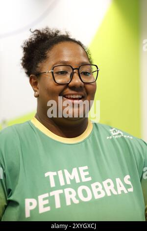 Ritratto di Beatriz Souza, atleta brasiliana di judo, medaglia d'oro ai Giochi Olimpici di Parigi 2024. Ritratto della medaglia alle Olimpiadi di BIA Souza. Foto Stock