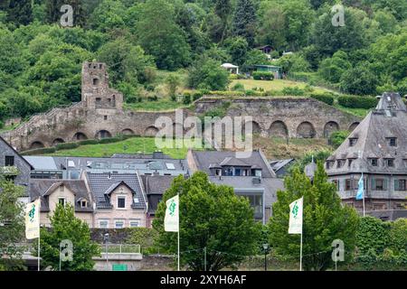 Fortezza Rheinfels vista dal fiume Reno in Germania Foto Stock