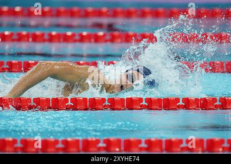 Parigi, Francia. 29 agosto 2024. Ugo Didier di Francia gareggia durante la finale di nuoto maschile 400m Freestyle S9 ai Giochi Paralimpici di Parigi 2024, Francia, 29 agosto 2024. Crediti: Xiong Qi/Xinhua/Alamy Live News Foto Stock