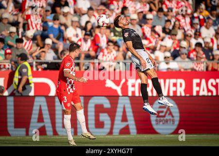 Girona, Spagna. 29 agosto 2024. Miguel Gutiérrez (Girona FC) controlla il pallone durante una partita della Liga EA Sports tra Girona FC e CA Osasuna all'Estadi Municipal de Montilivi di Girona. Girona FC 4 - CA Osasuna 0. Credito: SOPA Images Limited/Alamy Live News Foto Stock