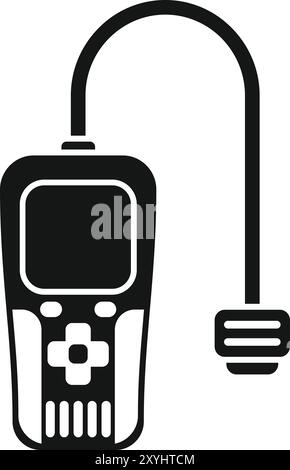 Icona glifo nera per console di gioco portatile con controller a pedale cablato che presenta un dispositivo di gioco Illustrazione Vettoriale