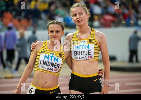 Jule LINDNER (LG Bamberg) und Adia BUDDE (TSV Altenholz), GERMANIA, 3000m Steeple Chase Women PER, Leichtathletik, Athletics, U20 World Athletics Championships Lima 24, U20 Leichtathletik Weltmeisterschaften, 29.2024, foto: Eibner-Pressefuss/Jan Papenfuss Foto Stock