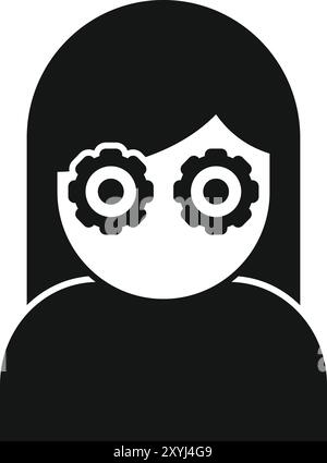 Donna Cyborg che guarda con gli occhi Gear icona concettuale in stile glifo, illustrazione vettoriale su sfondo bianco Illustrazione Vettoriale