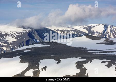 Nuvoloso Mood, Kebnekaisefjaell, Norrbotten, Lapponia, Svezia, luglio 2015, Europa Foto Stock