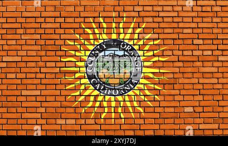 Bandiera della contea di Orange dipinta su pareti in mattoni Foto Stock