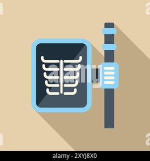 Macchina a raggi X digitale che mostra le costole umane sull'icona dello schermo in stile piatto con un'ombra lunga Illustrazione Vettoriale